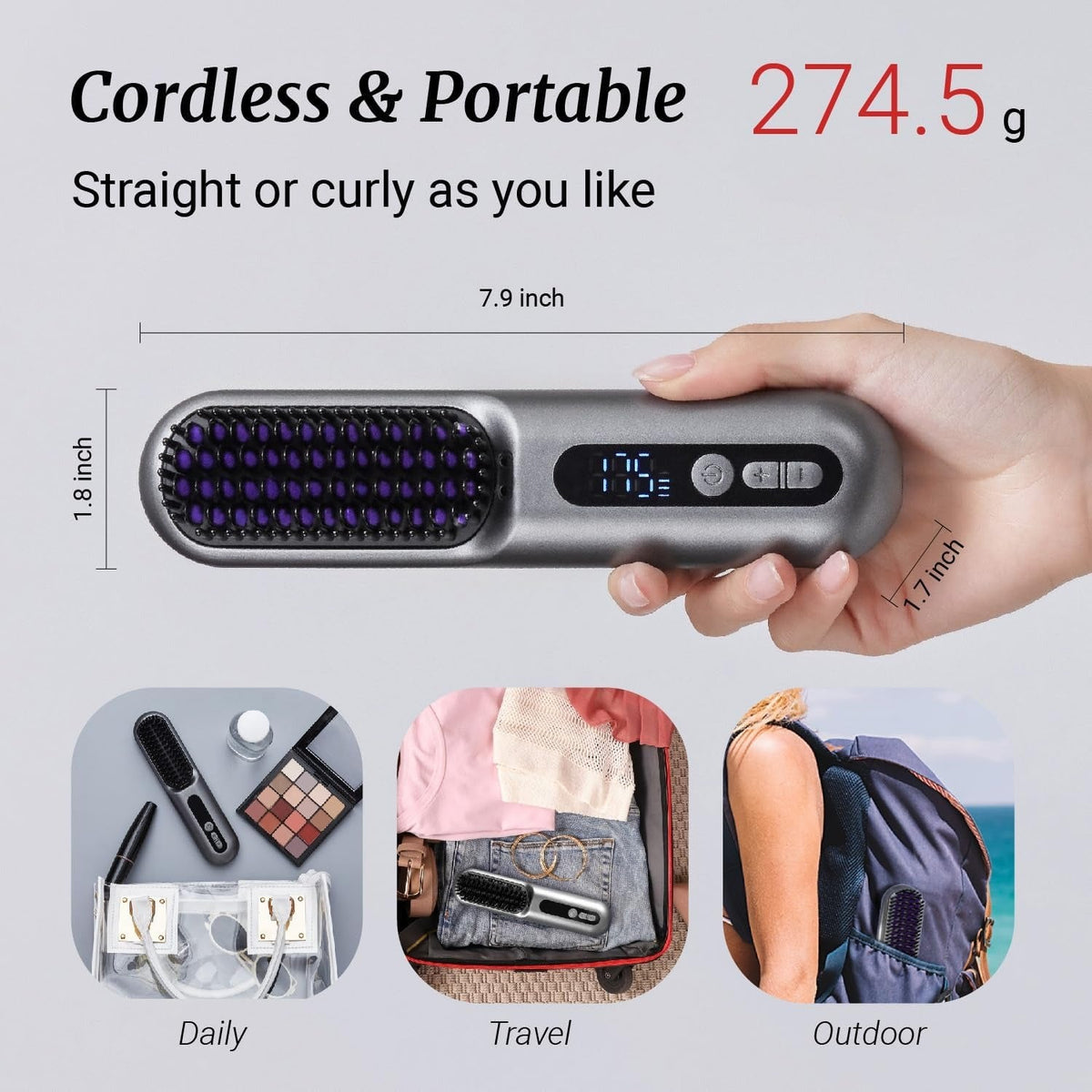 2-in-1 Cordless Hair Straightener Brush | فرشاة فرد الشعر اللاسلكية 2 في 1