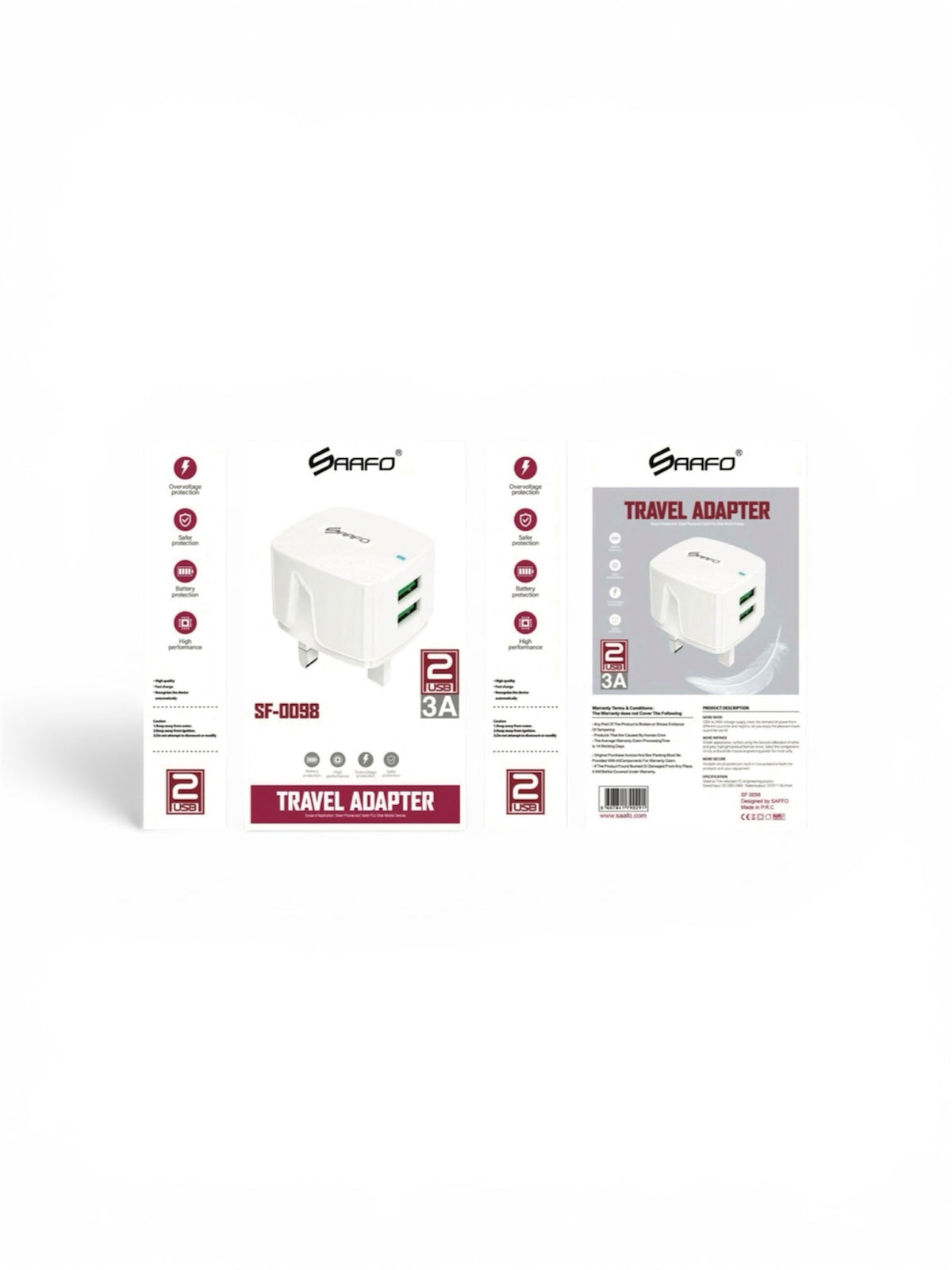 SF 0098
SAAFO 3A 2USB TRAVEL ADAPTER