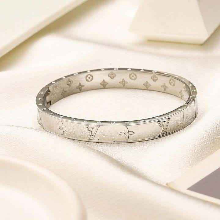 Gold Monogram Floral Engraved Bangle Bracelet