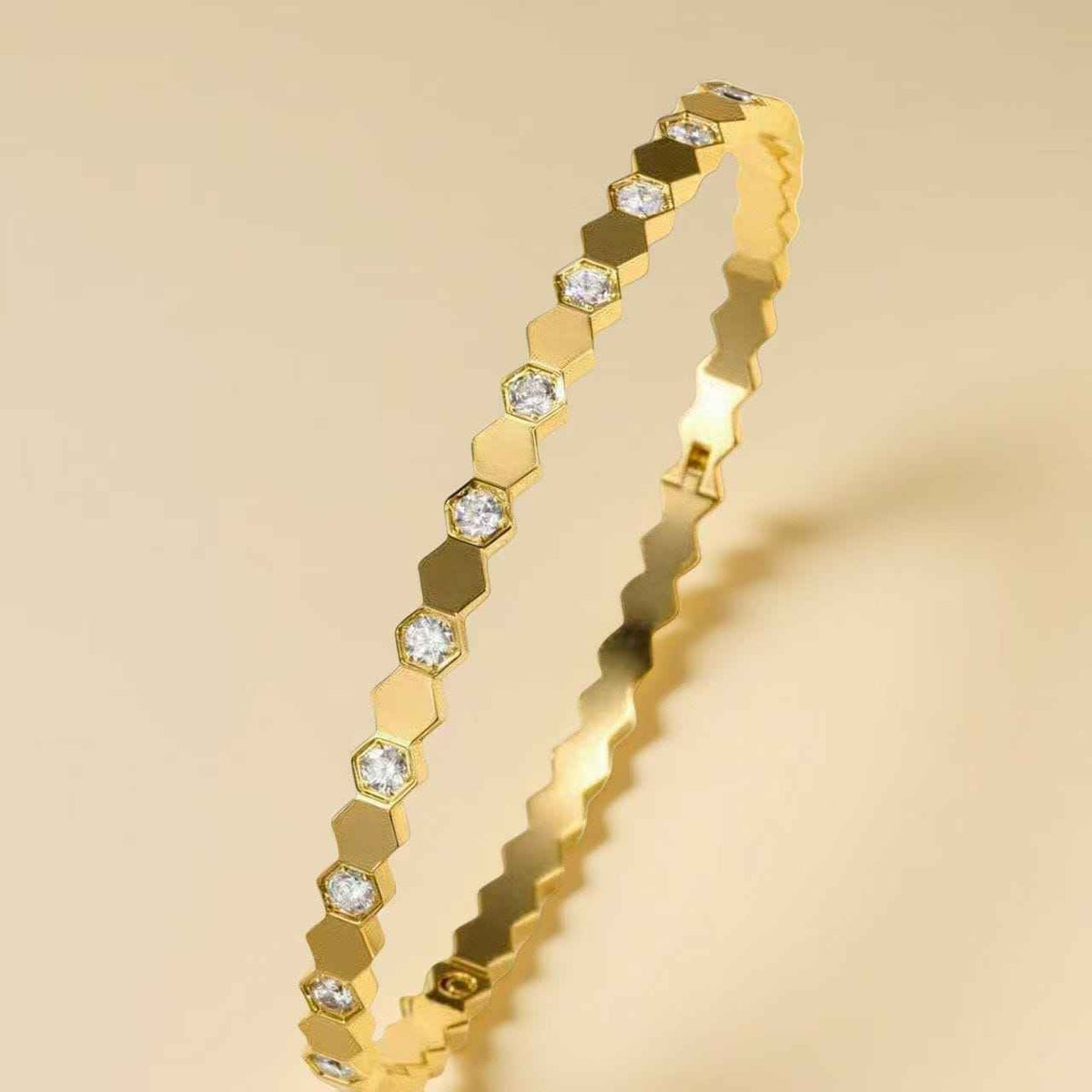 Rose Gold Honeycomb Crystal Bangle Bracelet