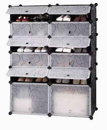 12-Cube Modular Shoe Rack Cabinet with Flip Doors