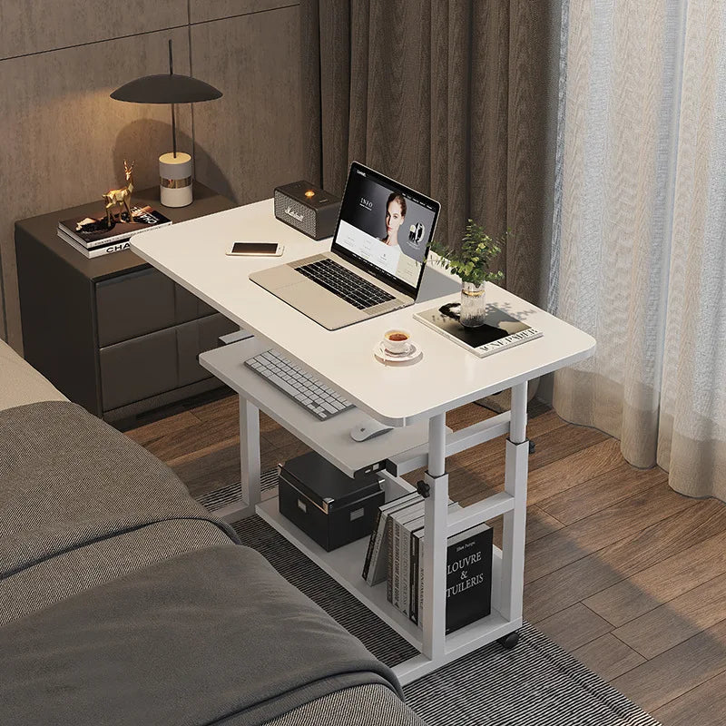 Movable Laptop Desk Wooden Height-adjustable Computer Desk Simple Storage Computer Table with Wheel