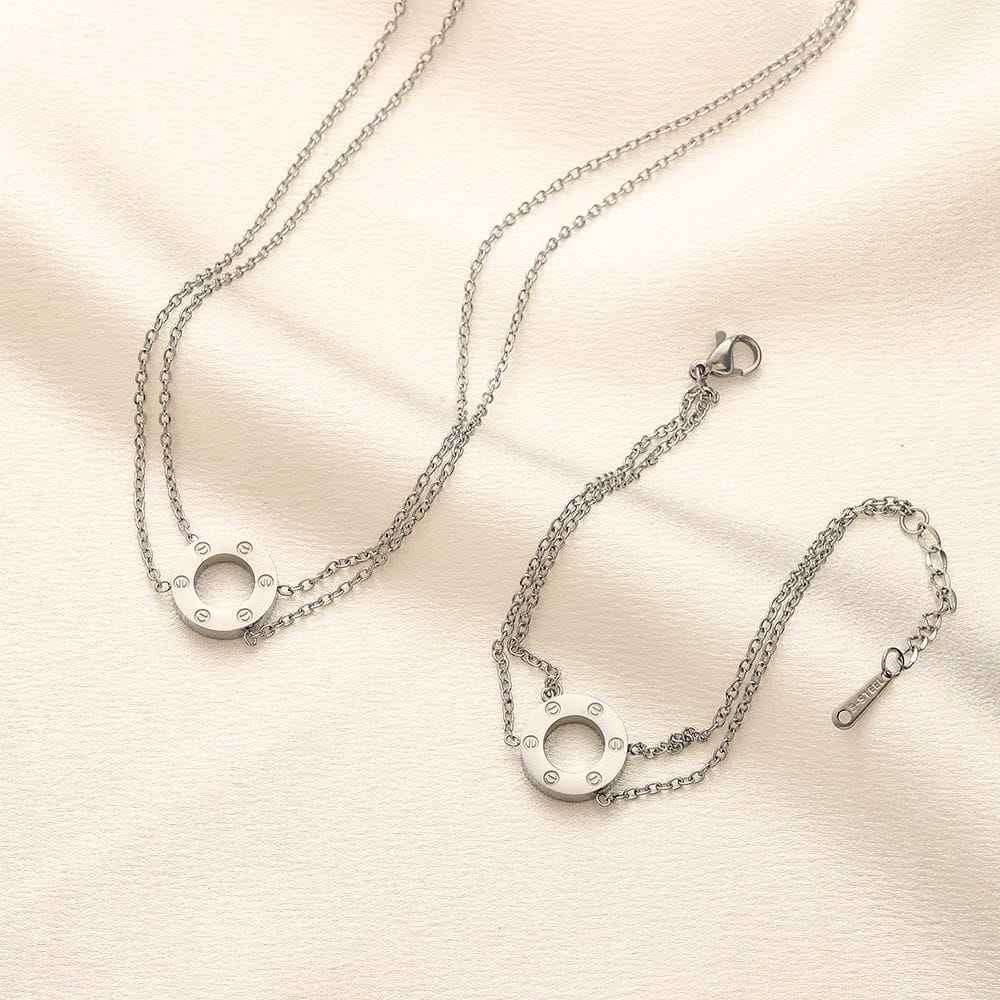 Love Screw Circle Jewellery Set – Necklace & Bracelet | طقم مجوهرات حلقة سكرو اللوف
