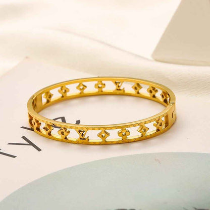Black Cutout Monogram Pattern Bangle Bracelet
