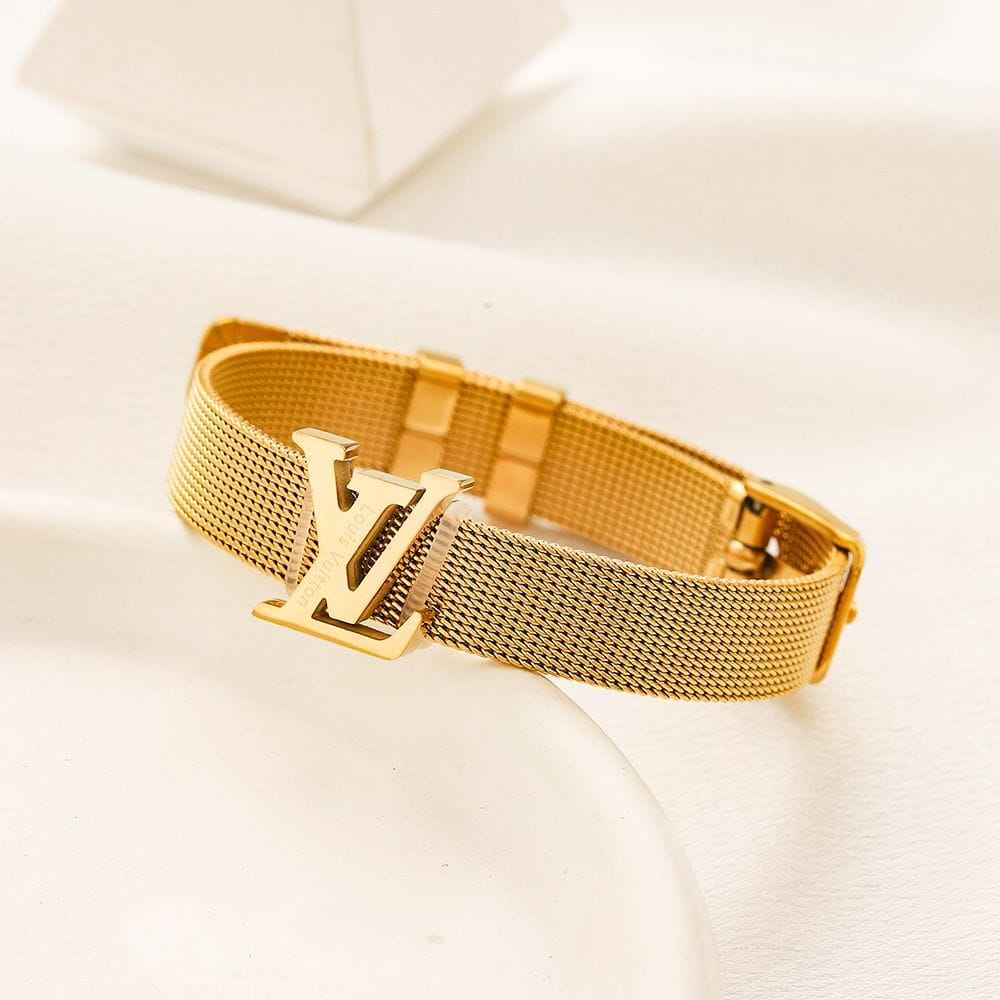 Silver Mesh Strap Bangle Bracelet with Designer Buckle