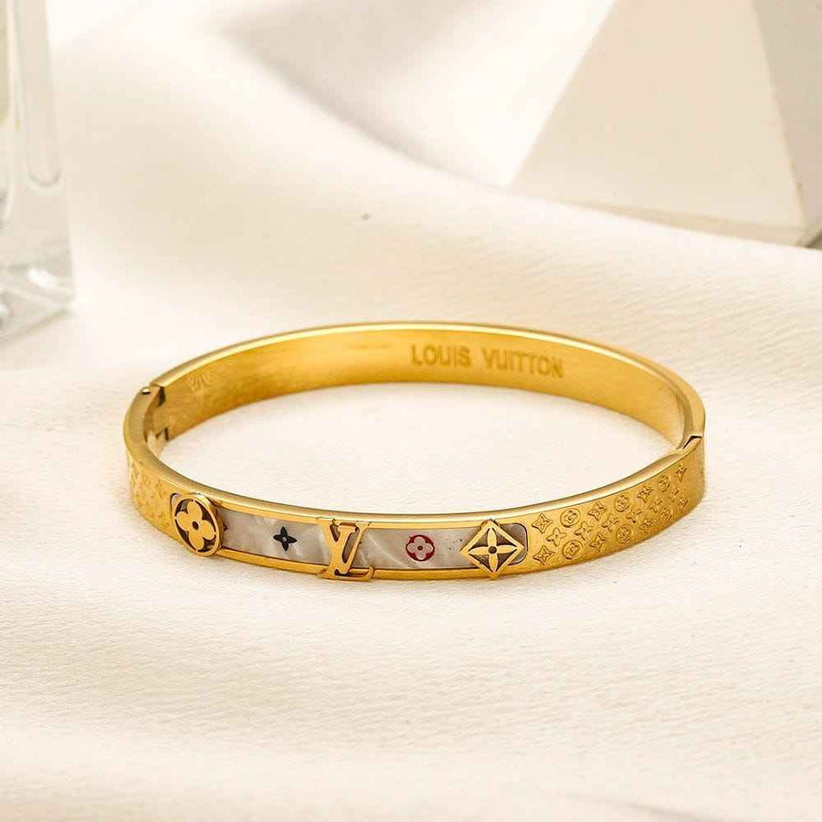 Silver Monogram Floral Engraved Bangle Bracelet