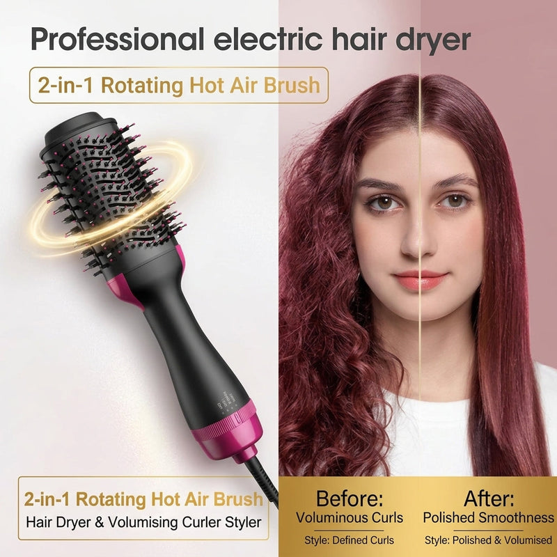 One Step 2-in-1 Rotating Hot Air Brush | Hair Dryer & Volumising Curler Styler