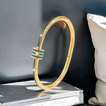 Gold-Plated Bangle with Green Crystal Accents