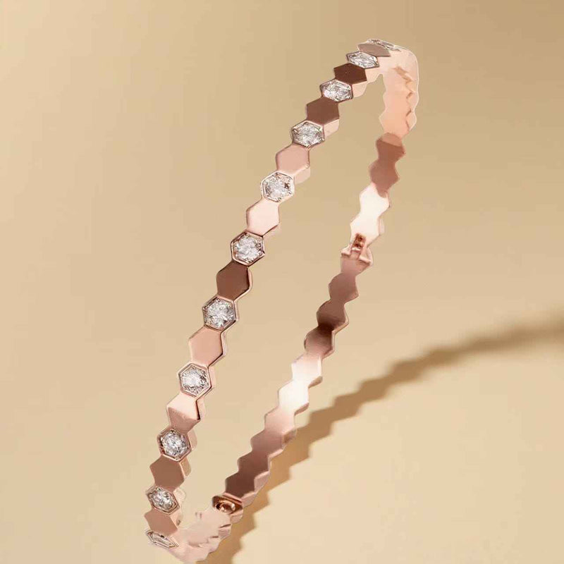 Rose Gold Honeycomb Crystal Bangle Bracelet