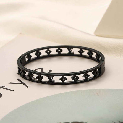 Black Cutout Monogram Pattern Bangle Bracelet