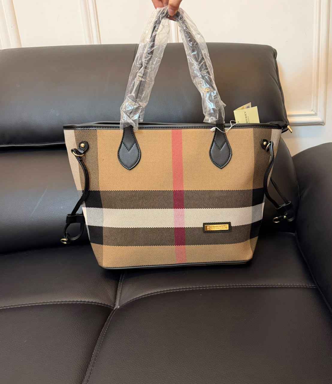 Burberry Inspired Tote Shopper Bag | Classic Check Design | 46×16×29cm