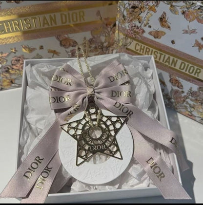 Dior Inspired Car Fragrance Stone Hanger | Satin Ribbon Bow & Gold Star | Car Air Freshener