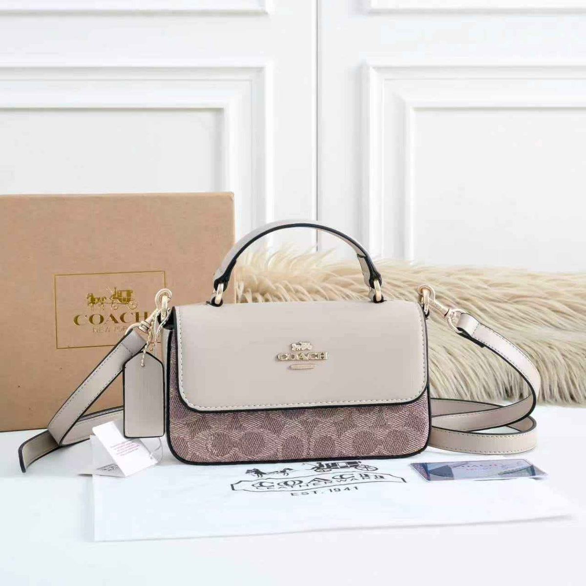 Coach 412 Structured Handbag | Classic Mini Bag with Box | 19×5×6cm