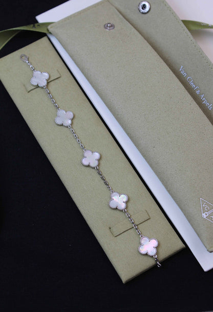 VanCleef & Arpels Vintage Alhambra Bracelet – 5 Motifs | 18K Gold Plated | Mother of Pearl