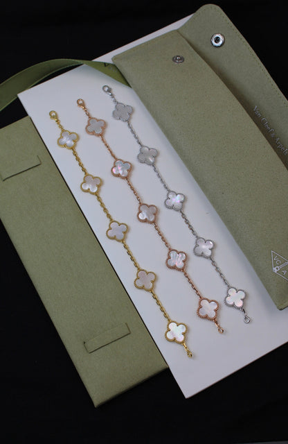VanCleef & Arpels Vintage Alhambra Bracelet – 5 Motifs | 18K Gold Plated | Mother of Pearl