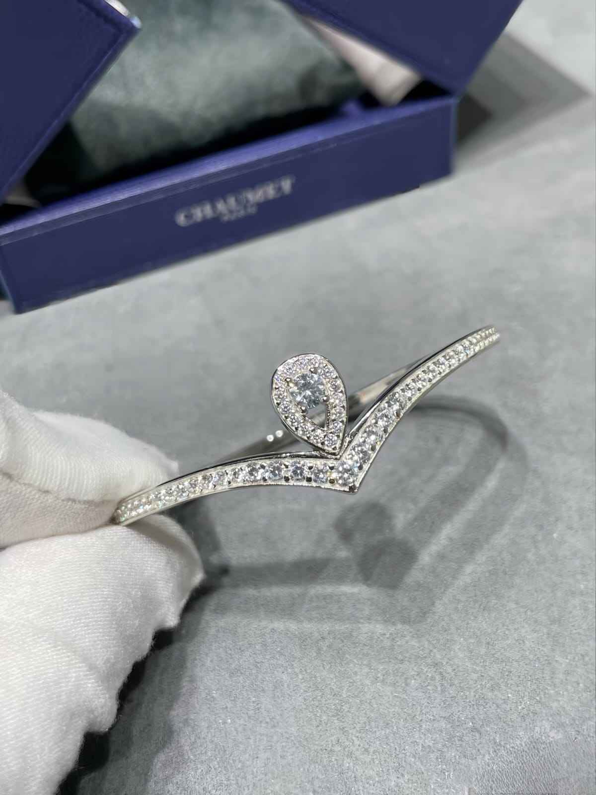 V-Shape Zircon Cuff Bangle | Teardrop Pave Stone Bracelet for Women