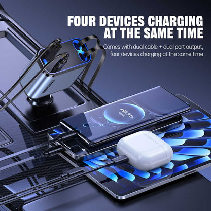 Retractable Car Charger with Type-C & Lightning Cables