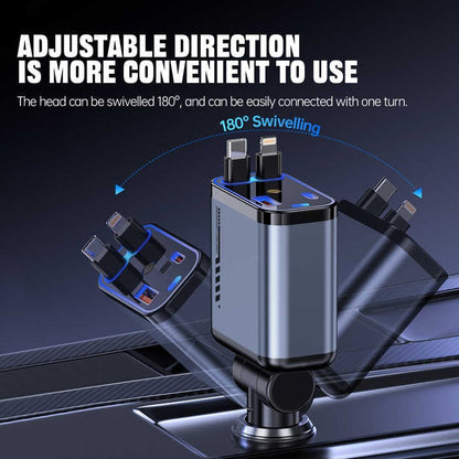 Retractable Car Charger with Type-C & Lightning Cables