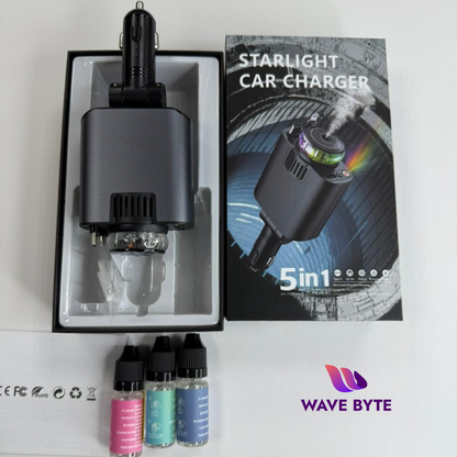 5-in-1 Starlight Car Charger with USB-C Fast Charging & Air Freshener