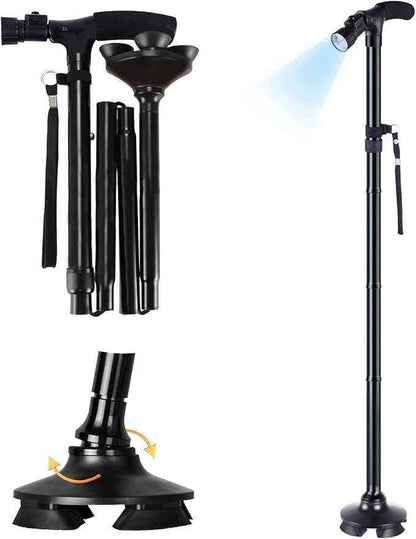 Foldable Walking Cane with LED Light – Adjustable Mobility Aid